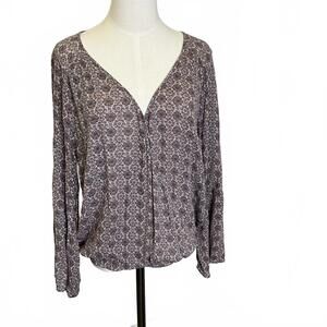 American Eagle Women's Size Large Argyle Print Blue Orange Blouse Shirt V Neck